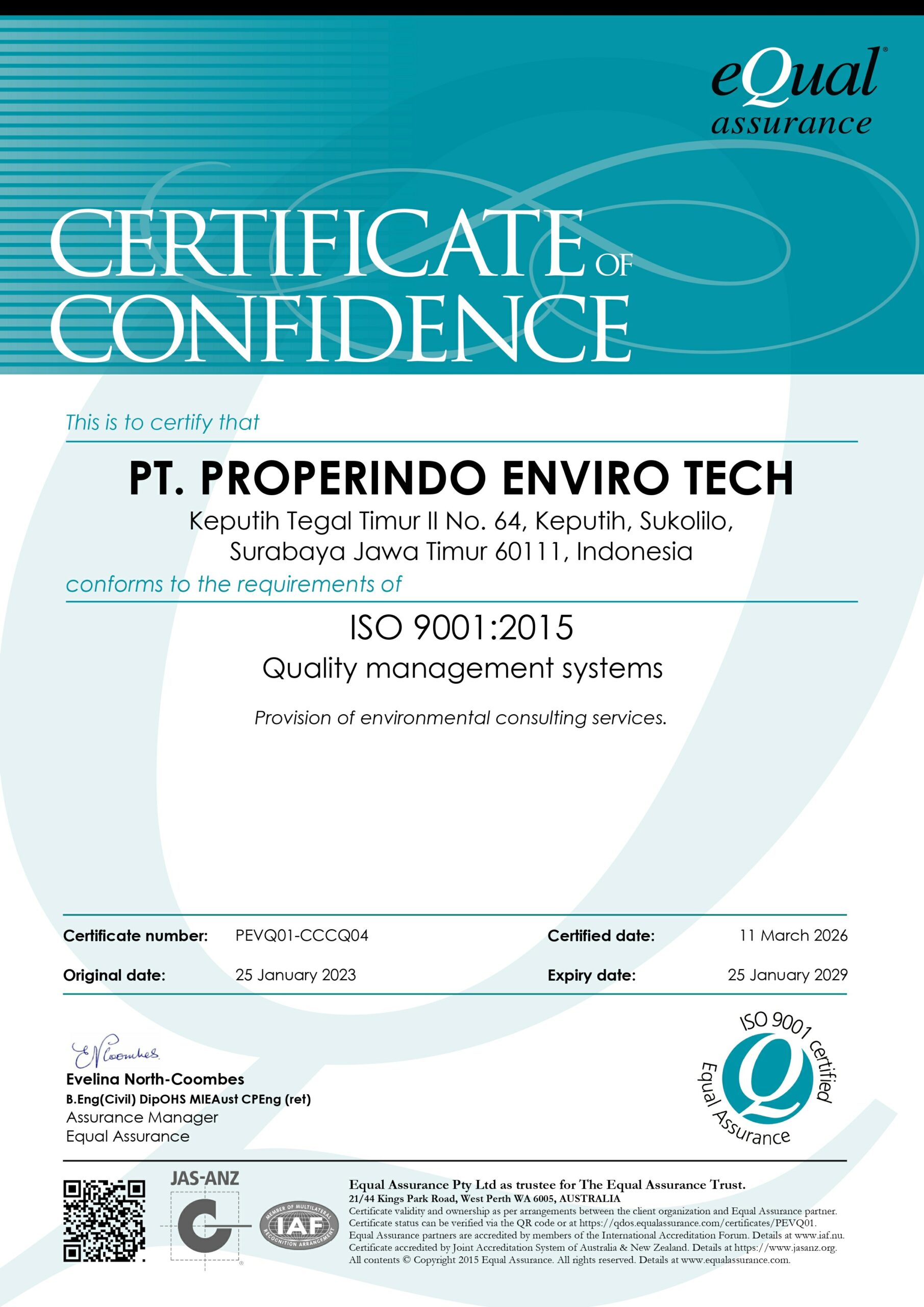 PEVQ01-CCCQ04 Certificate of Confidence 9001-2015